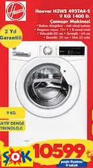 HOOVER H3WS 495TA4-S 9 KG 1400 D. ÇAMAŞIR MAKİNESİ